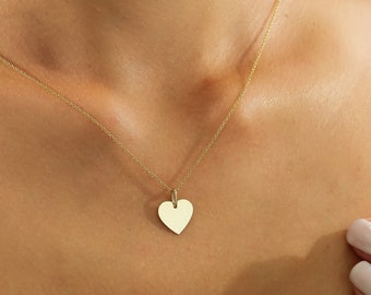 14K Solid Yellow Gold Heart Necklace, Minimalist Heart Necklace, Gold Necklace, Dainty Heart Necklace, Womens Necklace