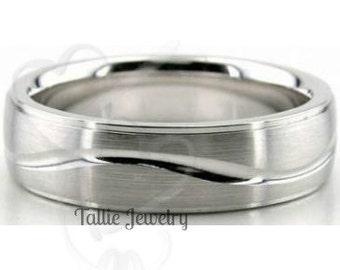 White Gold Mens Wedding Rings,  Satin Finish Mens Wedding Bands,  6mm 10K 14K 18K Solid White Gold Wedding Bands