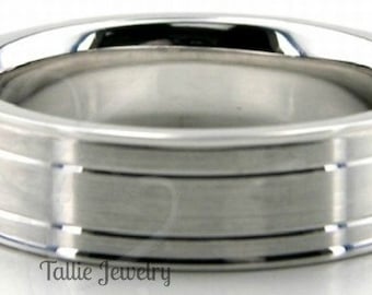 6mm 10K 14K 18K Solid White Gold Wedding Bands ,Satin Finish Mens Wedding Rings, Mens Wedding Bands, His and Hers Wedding Rings