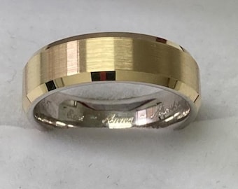 Two Tone Gold Wedding Bands, 6mm 10K 14K 18K White and Yellow Gold Mens Wedding Rings, Mens Wedding Bands, Two Tone Gold Wedding Rings