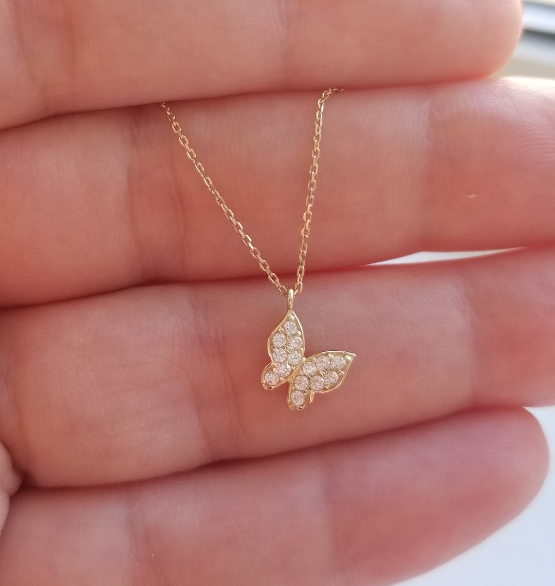 Butterfly Necklace 14K Solid Yellow Gold Butterfly Necklace Etsy