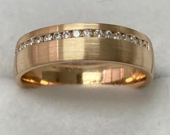 5mm 10K 14K 18K Solid Yellow Gold Diamond Wedding Band,  Mens or Womens Diamond Wedding Rings, Diamond Eternity Ring