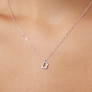 Diamond Initial Necklace,14K White Gold Diamond Letter Necklace, Natural Diamond Layering Necklace, Personalized Necklace, Letter D Necklace