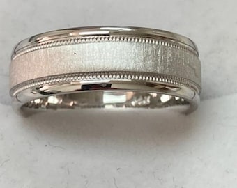 Mens White Gold Wedding Bands, Brushed Finish Mens Wedding Rings, 6mm 10K 14K 18K Solid White Gold Mens Wedding Bands, Rings for Men