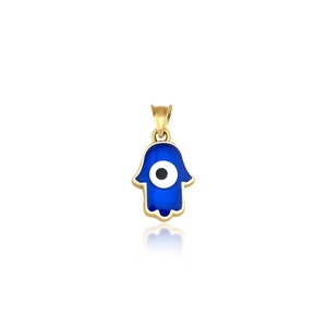 Hamsa Necklace, 14K Solid Yellow Gold Hamsa Necklace,  Evil Eye Necklace, Hamsa Pendant, Blue Enamel Hamsa Necklace, Small Hamsa Charm