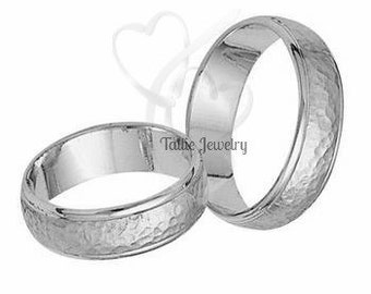 5mm 10K 14K 18K White Gold His and Hers Wedding Rings, Hammered Matching Wedding Bands Set, Couple Wedding Rings, His & Hers Wedding Bands