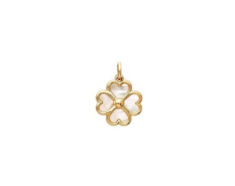 Mother of Pearl Clover Necklace, 14K Yellow Gold Mother of Pearl Four Leaf Clover Necklace, Mother of Pearl Four Leaf Clover Pendant Charm