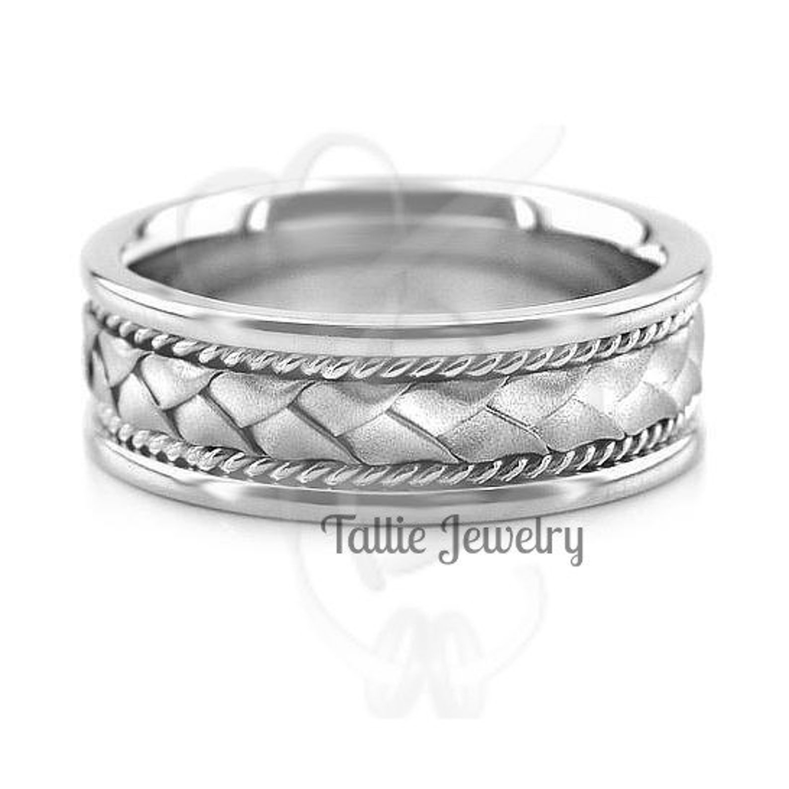 Mens White Gold Wedding Rings Braided Mens Wedding Bands 7mm - Etsy