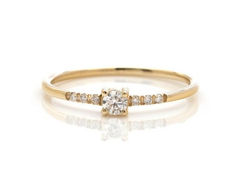 14K Gold Diamond Engagement Ring,  Minimalist Diamond Rings, Stacking Diamond Ring, Womens Diamond Wedding Bands, Anniversary Diamond Ring