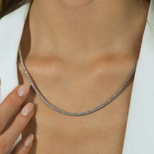14K Solid White Gold Diamond Tennis Necklace, 4.00 Carat Natural Diamond Tennis Necklace, Diamond Necklace