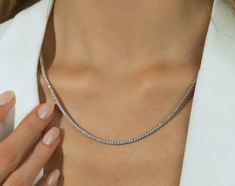14K Solid White Gold Tennis Diamond Necklace, 4.00 Carat Natural Diamond Tennis Necklace