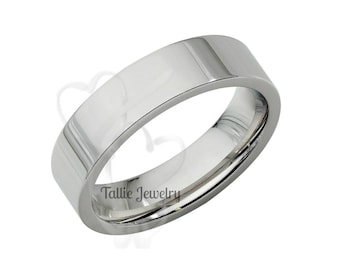 Platinum Wedding Ring, Platinum Wedding Band,  5mm Comfort Fit Flat Platinum Mens Wedding Bands, Platinum Mens Wedding Rings