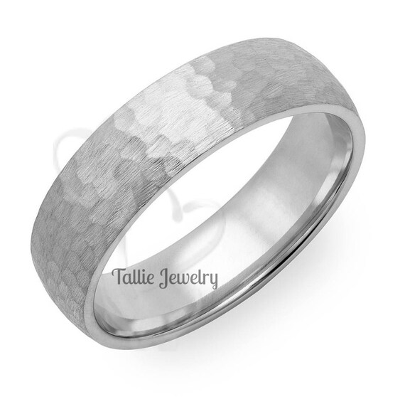 Hammered platinum mens wedding band sale