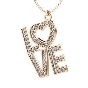 14K Solid Rose Gold Love Necklace, 0.50 Carat Natural Diamond Love Necklace, Diamond Love Pendant, Valentines Day Gifts , Diamond Necklace