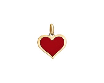 14K Solid Yellow Gold Red Coral Heart Necklace, Heart Pendant, Gold Chain , Red Coral Necklace