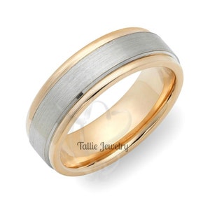 Two Tone Gold Mens Wedding Rings, 6mm 10K 14K 18K Solid White and Yellow Gold Mens Wedding Bands, Two Tone Gold Wedding Bands