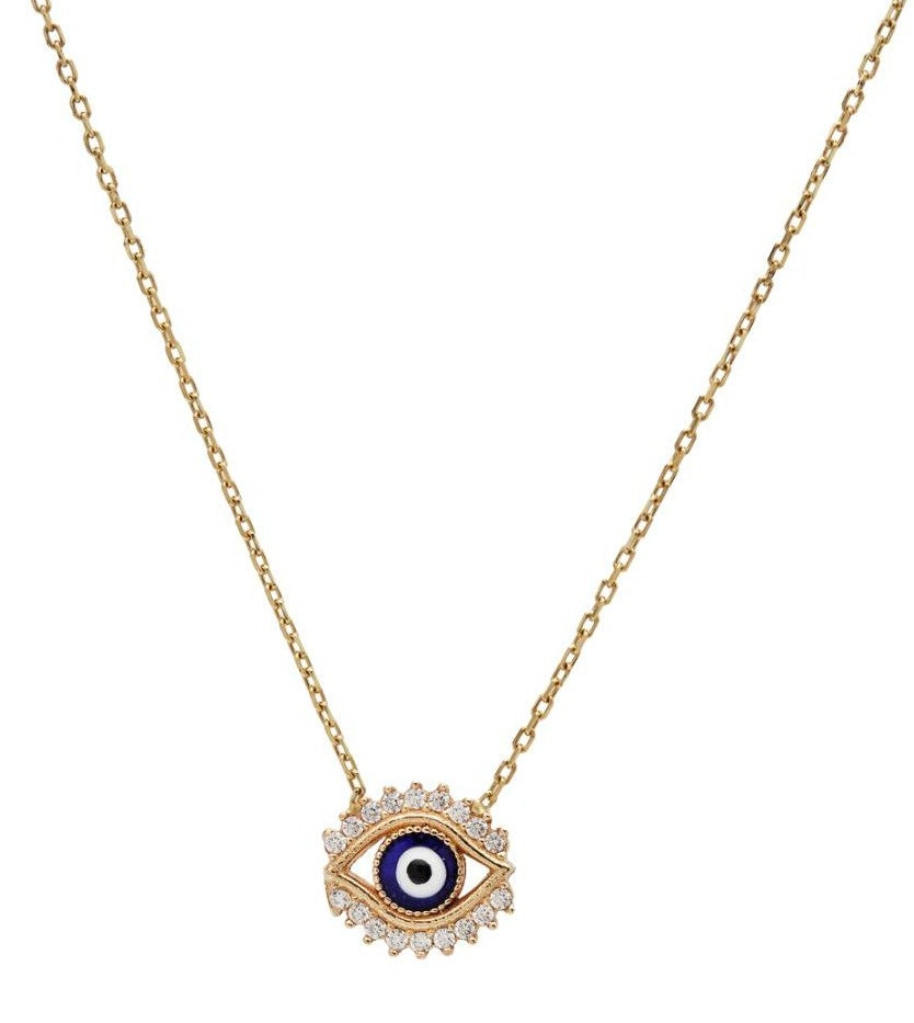 14K Yellow Gold Evil Eye Necklace Dainty Evil Eye Necklace | Etsy