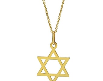 14K Solid Yellow Gold Star Of David Necklace, Jewish Star Necklace , Star Of David Pendant, Hanukkah, Bat Mitzvah Gift, 21.50mm x16mm