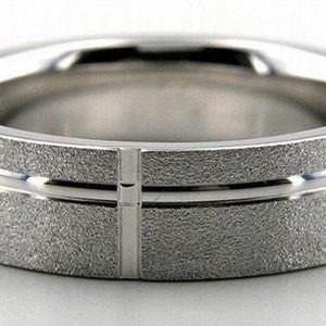 White Gold Mens Wedding Bands,  Stone Finish Mens Wedding Rings, 6mm 10K 14K 18K Solid White Gold  Wedding Bands, His & Hers Wedding Rings