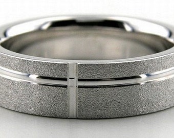 White Gold Mens Wedding Bands,  Stone Finish Mens Wedding Rings, 6mm 10K 14K 18K Solid White Gold  Wedding Bands, His & Hers Wedding Rings