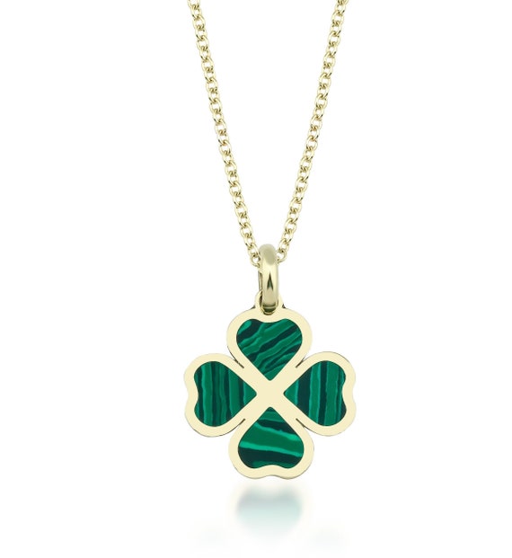Buy 14K Yellow Gold Malachite Four Leaf Clover Necklace Green Online in  India 