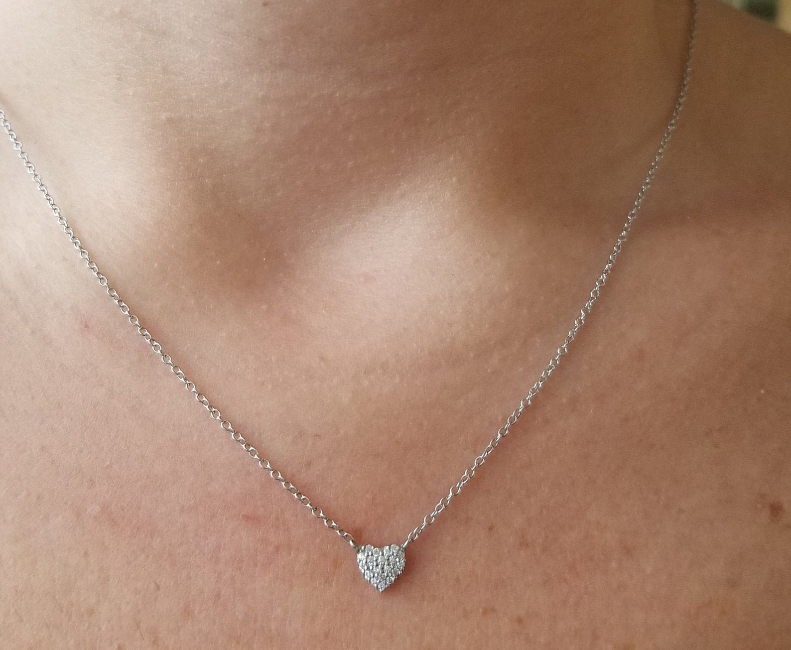 Diamond Heart Necklace / 14K Gold Heart Necklace / Dainty Heart