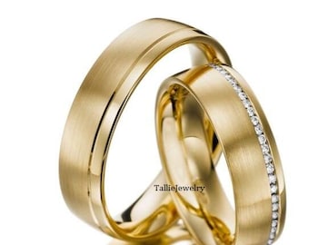 His and Hers Diamond Wedding Rings, Matching Wedding Bands Set ,10K 14K 18K Yellow Gold Mens and Womens Wedding Bands