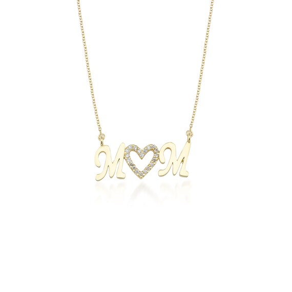 14K Solid Yellow Gold Diamond Mom 