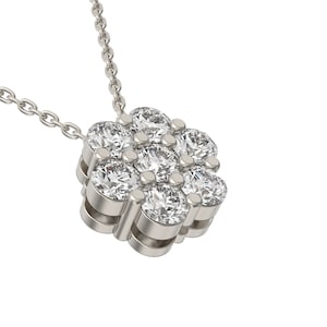 14K Solid White Gold Diamond Flower Necklace,  Natural Diamond Flower Cluster Necklace, Diamond Necklace