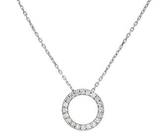 14K Solid White Gold Diamond Circle Necklace,0.35 Carat Natural Diamond Circle Necklace, Diamond Necklace