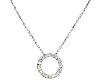 14K Solid White Gold Diamond Circle Necklace,0.35 Carat Natural Diamond Circle Necklace, Diamond Necklace