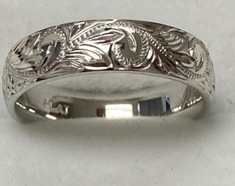 Hand Engraved Platinum Wedding Bands ,Hand Engraved Platinum Mens and Womens Wedding Rings, His and Hers Wedding Rings, 950 Platinum