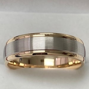 Two Tone Gold Wedding Bands, 6mm 10K 14K 18K White and Yellow Gold Mens Wedding Rings, Mens Wedding Bands, Two Tone Gold Wedding Rings
