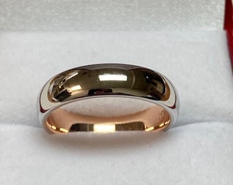 Two Tone Wedding Bands, 5mm 14K White and Rose Gold Mens Wedding Rings, Shiny Finish Mens Wedding Bands, Two Tone Gold Wedding Bands