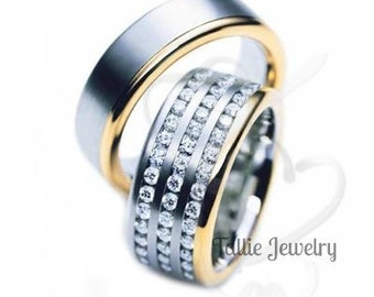 His and Hers Diamond Wedding Rings, Matching Wedding Bands Set , 10K 14K 18K White and Yellow Gold Diamond Eternity Wedding Rings