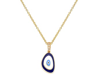 Evil Eye Necklace, 14K Solid Yellow Gold Evil Eye Necklace, Nazar Necklace, Kabbalah, Evil Eye Pendant