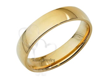 5mm 14K Solid Yellow Gold Wedding Bands, Shiny Finish Dome Wedding Rings for Men and Women, 10K,14K,18K,Yellow Gold Mens Wedding Band