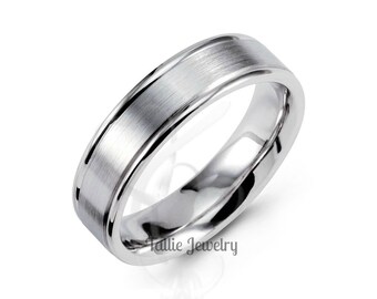 Mens Wedding Band, Mens Wedding Ring, 6mm 10K 14K 18K Solid White Gold Wedding Bands, His & Hers Wedding Rings, Comfort Fit, Satin Finish