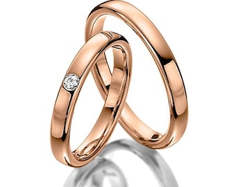 10K 14K 18K Solid Rose Gold Mens and Womens  Wedding Bands, His and Hers Wedding Rings Set, Matching Wedding Bands, Diamond Wedding Rings