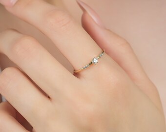 14K Yellow Gold Diamond Wedding Rings ,Diamond Engagement Ring, Womens Diamond Wedding Bands, Thin Diamond Wedding Ring, Promise Ring