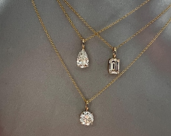 1 Carat Pear 14K Solid Yellow Gold Lab Grown Diamond Solitaire Necklace, Diamond Solitaire Pendant, One carat Lab Grown Pear Shape Necklace