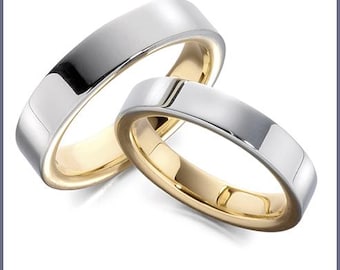 5mm 10K 14K 18K Solid White and Yellow Gold Wedding Bands, His and Hers Wedding Rings Set, Matching Wedding Bands, Mens and Womens Rings