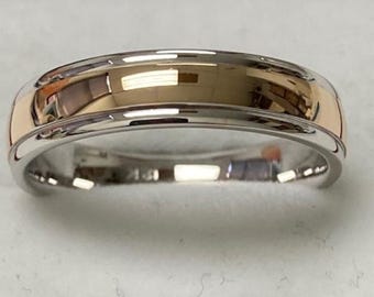 Mens Wedding Band, Mens Wedding Ring, 5mm 10K 14K 18K White and Yellow Gold Wedding Bands, Rings for Men & Women,Two Tone Gold Wedding Bands