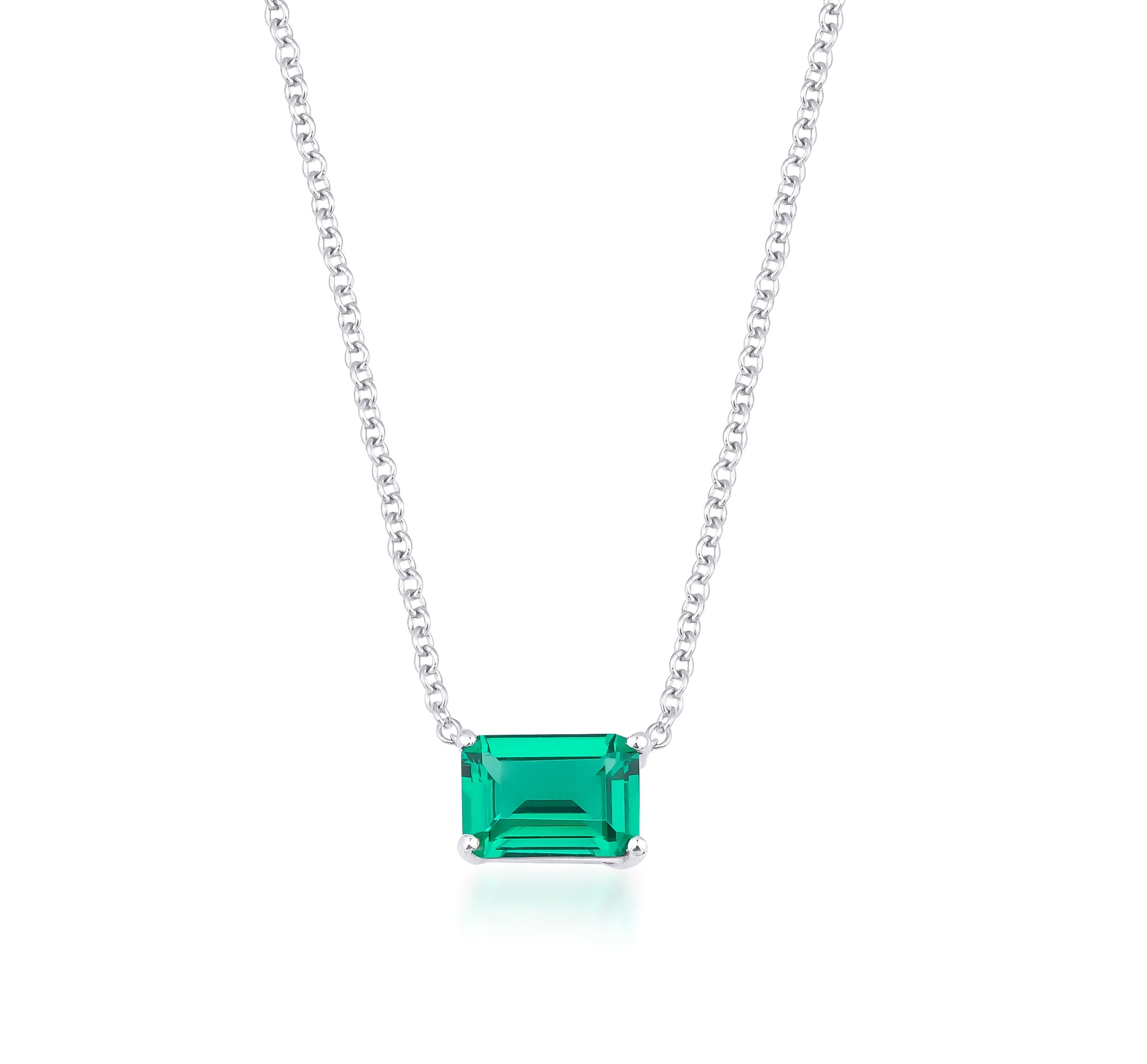 14K Solid White Gold Emerald Necklace Emerald Cut Emerald - Etsy