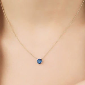 Sapphire Necklace, 14K Yellow Gold Sapphire Solitaire Necklace, 6mm Prong Set Round Blue Sapphire Necklace, September Birthstone, Gemstone