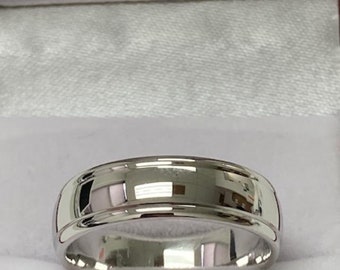 White Gold Mens Wedding Bands, Shiny Finish Mens and Womens Wedding Rings, 6mm 10K 14K 18K White Gold Wedding Bands, Dome Wedding Rings