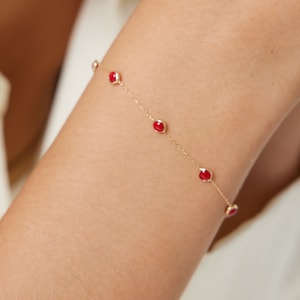 Ruby Bracelet, 14K Solid Yellow Gold Ruby Station Bracelet, Beaded Ruby Bracelet, July Birthstone, Gemstone, Gifts for Her, Gemstone