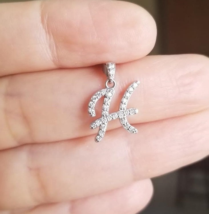 14k white gold diamond initial pendant