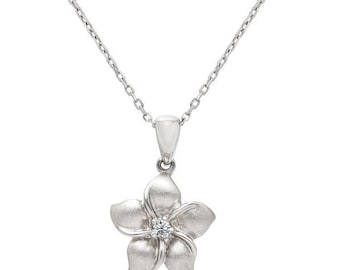 14K Solid White Gold Diamond Flower Necklace,  Diamond Necklace, Womens Necklace, Bridal Gifts, Floral Necklace