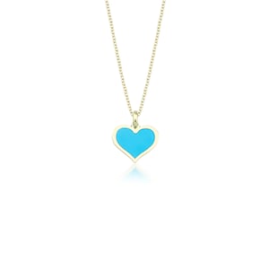 Turquoise Heart Necklace, 14K Yellow Gold Heart Necklace, Small Turquoise Heart Pendant, Gold Heart Necklace, Minimalist Heart Necklace